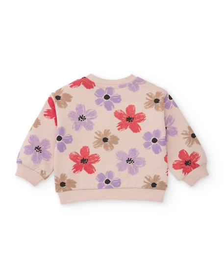 Ensemble en molleton pour bébé fille avec sweat à motif floral et pantalon assorti Beige 4 - vertbaudet enfant 