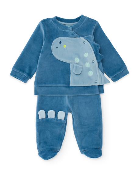 Ensemble bébé en maille avec dinosaure en relief Bleu 1 - vertbaudet enfant 