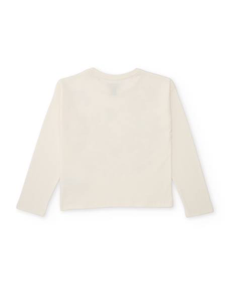T-shirt fille en maille avec design floral et col rond Blanc 2 - vertbaudet enfant 