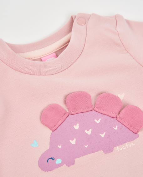 Ensemble en molleton pour bébé avec sweat-shirt dinosaure Rose 6 - vertbaudet enfant 
