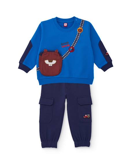 Ensemble en molleton pour garçon avec sweat à motif et pantalon assorti Bleu 2 - vertbaudet enfant 