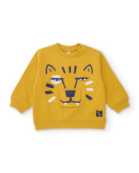 Ensemble en molleton garçon sweat motif tigre et pantalon assorti Jaune 3 - vertbaudet enfant 