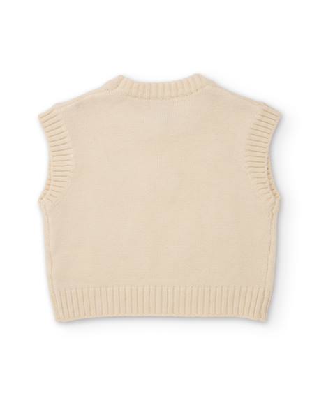Gilet fille en tricot avec broderie florale en relief Beige 3 - vertbaudet enfant 
