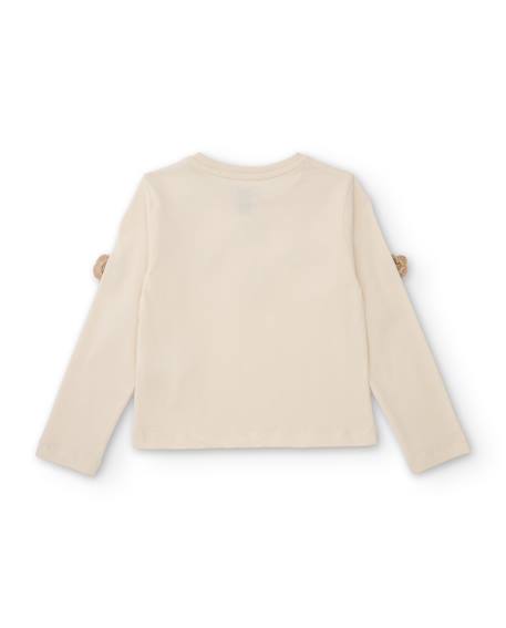 T-shirt de fille en maille avec appliques florales et manches longues Blanc 2 - vertbaudet enfant 