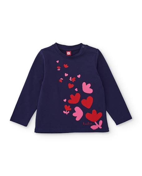 T-shirt manches longues en jersey pour fille avec motif cœurs Bleu 1 - vertbaudet enfant 