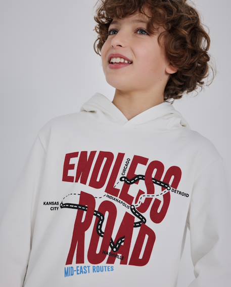 Sweat garçon en molleton avec capuche et motif route Blanc 1 - vertbaudet enfant 
