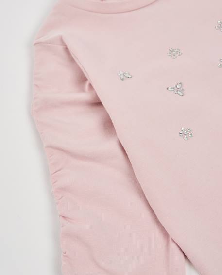 T-shirt pour fille en maille à manches longues avec appliques brillantes Rose 4 - vertbaudet enfant 