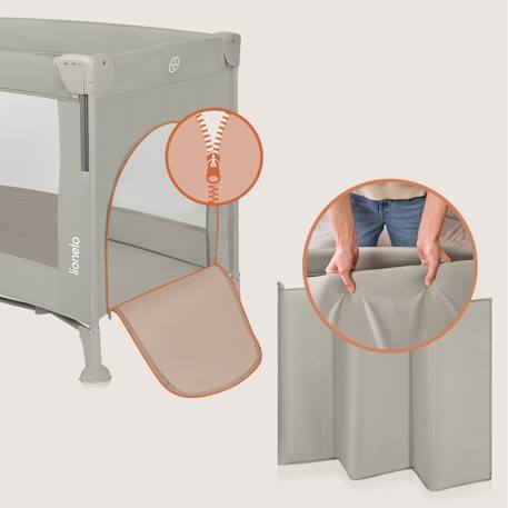 Lit cododo 3en1 ellen avec fonction lit parapluie et parc bébé, matelas haute densité et roulettes Beige sand+Black carbon+Green sage 4 - vertbaudet enfant 
