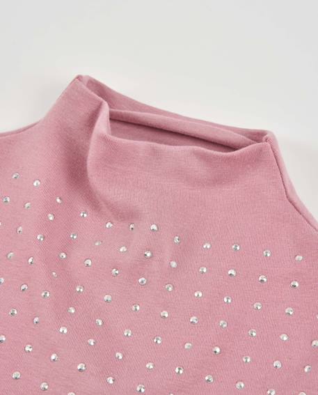 T-shirt fille en maille à col montant et appliques brillantes Rose 3 - vertbaudet enfant 