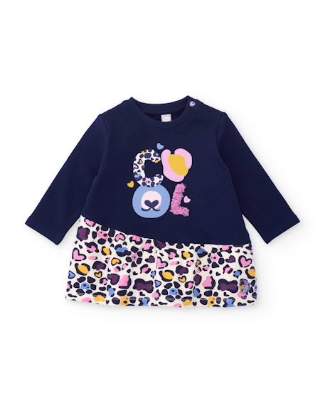 Robe fille en molleton chaud avec imprimé lettrage Bleu 1 - vertbaudet enfant 