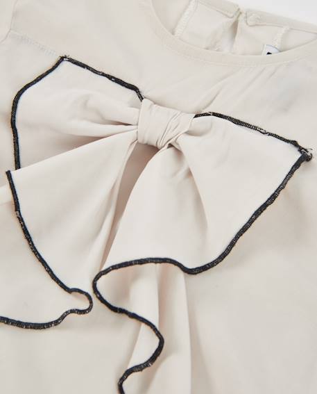 Chemise fille en toile avec col volanté et nœud central Blanc 3 - vertbaudet enfant 