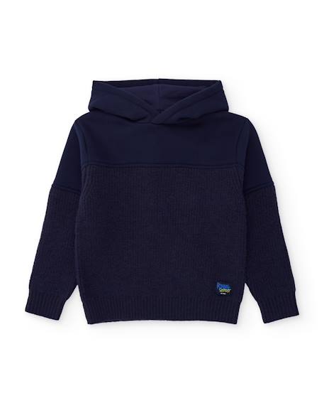 Pull à capuche en tricot pour garçon avec tissu chaud Bleu 2 - vertbaudet enfant 