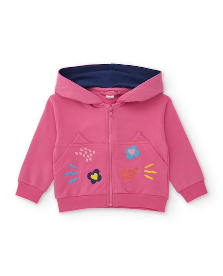 Ensemble fille en molleton avec sweat à capuche et imprimé floral Rose 2 - vertbaudet enfant 