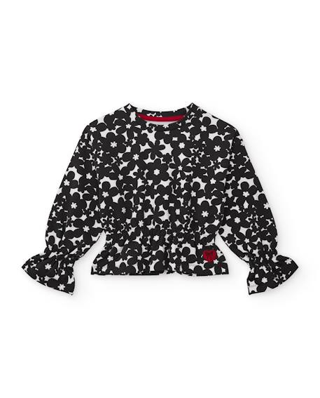 Ensemble pour fille en maille avec sweat à imprimé floral et pantalon large Noir 2 - vertbaudet enfant 