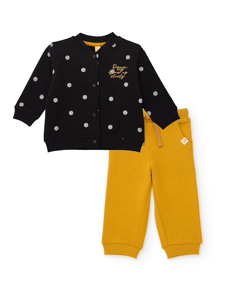 Ensemble en molleton pour bébé fille avec veste à imprimé floral et pantalon assorti Noir 1 - vertbaudet enfant 