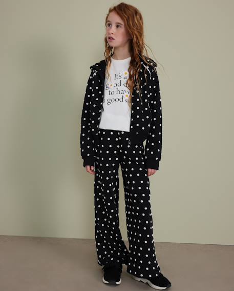 Pantalon fille en molleton avec jambes larges et design floral intégral Noir 1 - vertbaudet enfant 