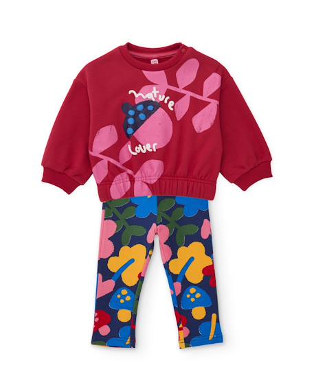 Ensemble fille en molleton avec sweat à motif floral et legging assorti Rouge 1 - vertbaudet enfant 