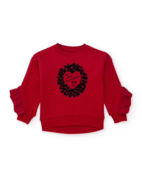 Sweat pour fille en molleton avec imprimé floral et volants décoratifs Rouge 1 - vertbaudet enfant 