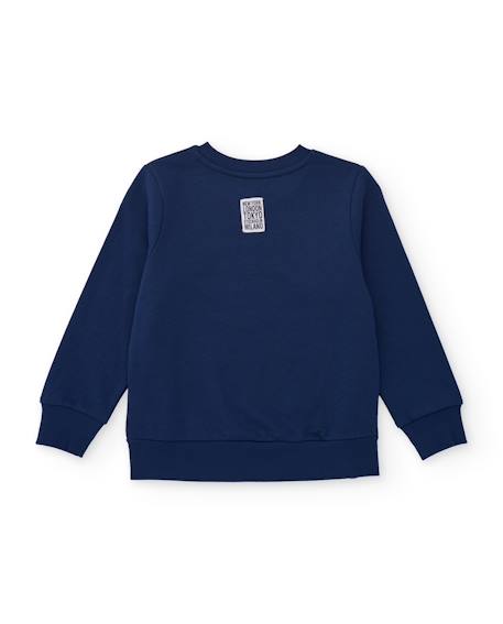 Sweat garçon en maille avec imprimé urbain et zip latéral Bleu 2 - vertbaudet enfant 