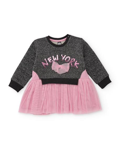 Robe bébé fille buste en molleton à sequins et jupe en tulle Gris 1 - vertbaudet enfant 