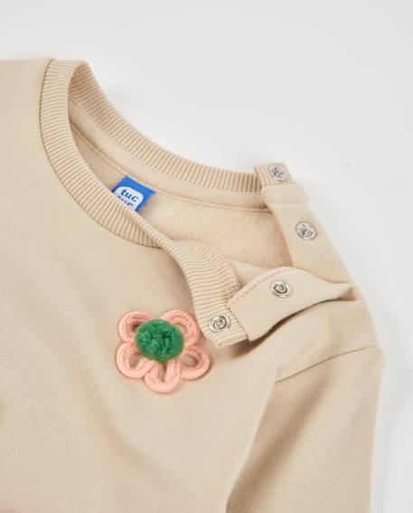 Sweat bébé fille en molleton avec broderies florales et toucher doux Beige 3 - vertbaudet enfant 