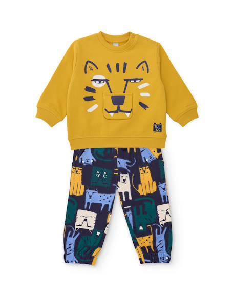 Ensemble en molleton garçon sweat motif tigre et pantalon assorti Jaune 2 - vertbaudet enfant 