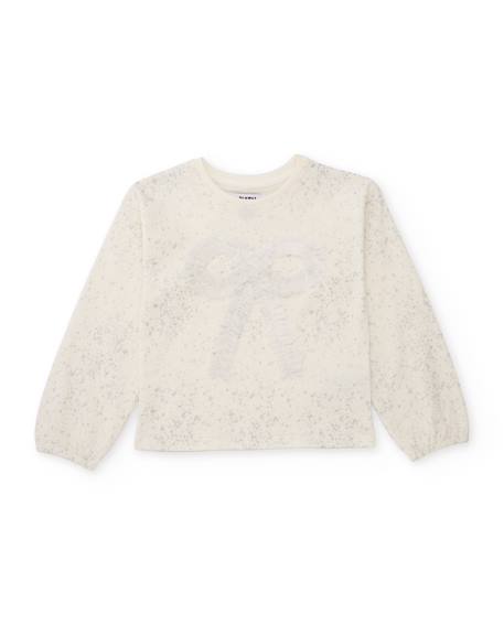T-shirt fille en maille avec fronce en forme de nœud Blanc 1 - vertbaudet enfant 