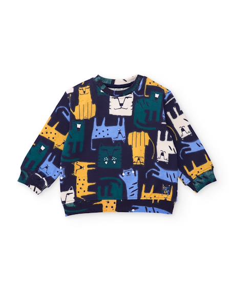 Ensemble en molleton garçon sweat imprimé tigres et pantalon assorti Bleu 3 - vertbaudet enfant 