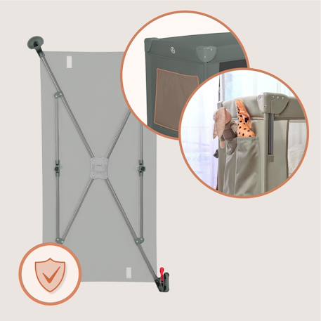 Lit cododo 3en1 ellen avec fonction lit parapluie et parc bébé, matelas haute densité et roulettes Beige sand+Black carbon+Green sage 17 - vertbaudet enfant 