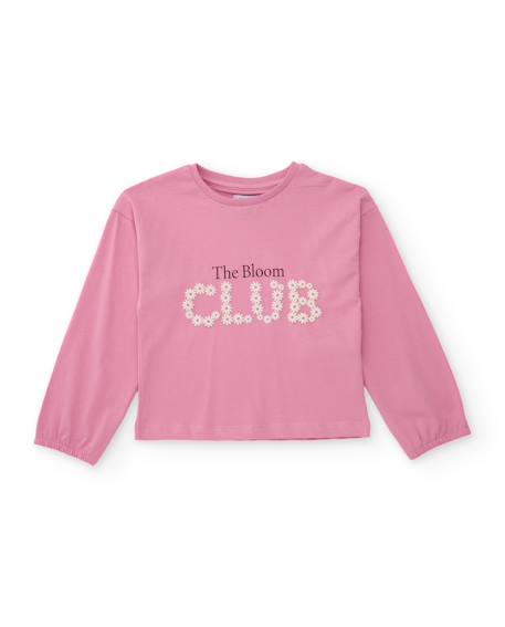 T-shirt de fille en maille avec broderie florale et manches longues Rose 1 - vertbaudet enfant 