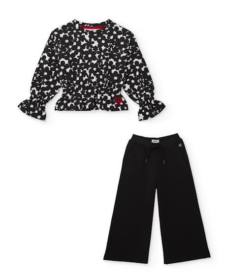 Ensemble pour fille en maille avec sweat à imprimé floral et pantalon large Noir 1 - vertbaudet enfant 