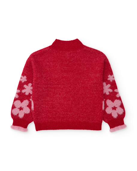 Pull pour fille en tricot avec design floral et finition côtelée Rouge 3 - vertbaudet enfant 