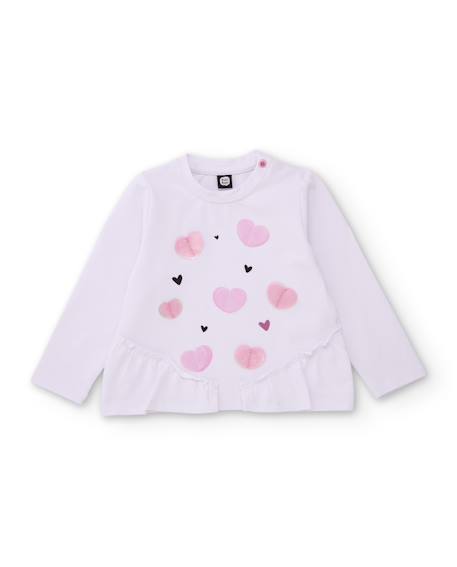 T-shirt fille en jersey avec volant et imprimé cœurs Blanc 1 - vertbaudet enfant 