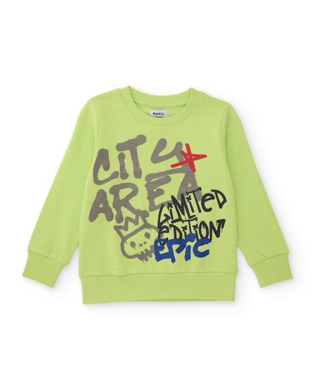 Sweat garçon en molleton avec imprimé frontal Vert 1 - vertbaudet enfant 