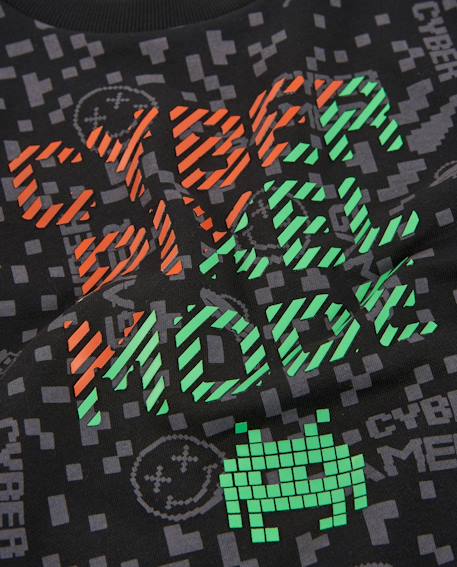 Sweat en molleton pour garçon avec imprimé pixélisé et poignets élastiques Noir 4 - vertbaudet enfant 