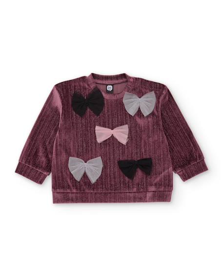 Sweat fille en velours doux avec nœuds décoratifs Violet 1 - vertbaudet enfant 