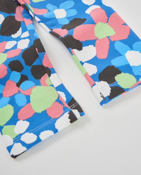 Legging fille en molleton à imprimé floral et taille élastique Bleu 4 - vertbaudet enfant 