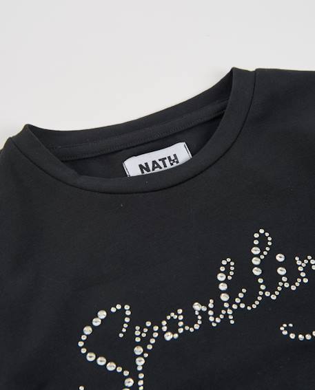 T-shirt fille en maille avec détails brillants et coupe asymétrique Noir 3 - vertbaudet enfant 