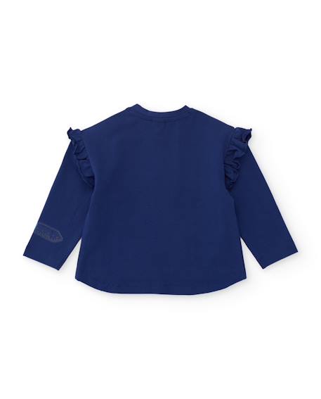 T-shirt fille en jersey à motif devant et volants aux épaules Bleu 2 - vertbaudet enfant 