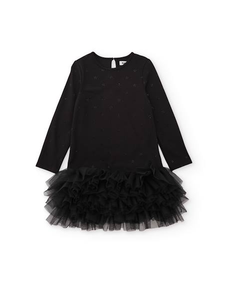 Robe fille en maille avec volants en bas et manches longues Noir 2 - vertbaudet enfant 