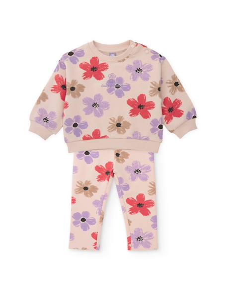 Ensemble en molleton pour bébé fille avec sweat à motif floral et pantalon assorti Beige 1 - vertbaudet enfant 
