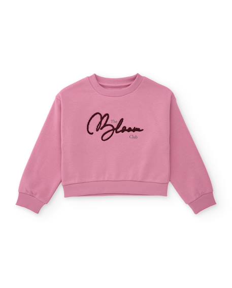 Sweat-shirt fille en molleton avec logo brodé et poignets côtelés Rose 1 - vertbaudet enfant 