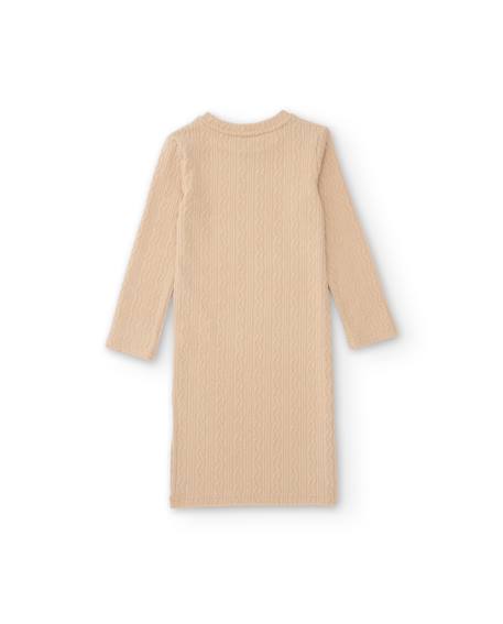 Robe midi de fille en tricot à côtes avec manches longues Beige 3 - vertbaudet enfant 