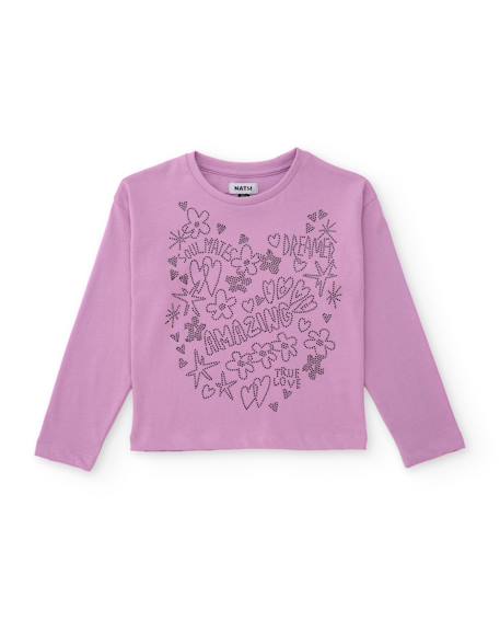 Ensemble fille en maille avec t-shirt imprimé floral et leggings assortis Violet 2 - vertbaudet enfant 