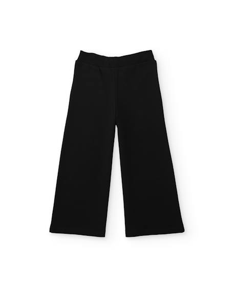 Pantalon fille en molleton à jambes larges et détails floraux Noir 2 - vertbaudet enfant 