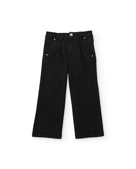 Pantalon fille en sergé à jambes larges et taille ajustable Noir 2 - vertbaudet enfant 