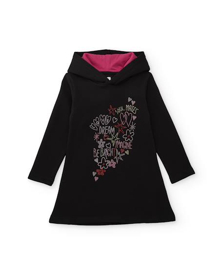 Robe fille en molleton avec capuche doublée et design fantaisie Noir 1 - vertbaudet enfant 