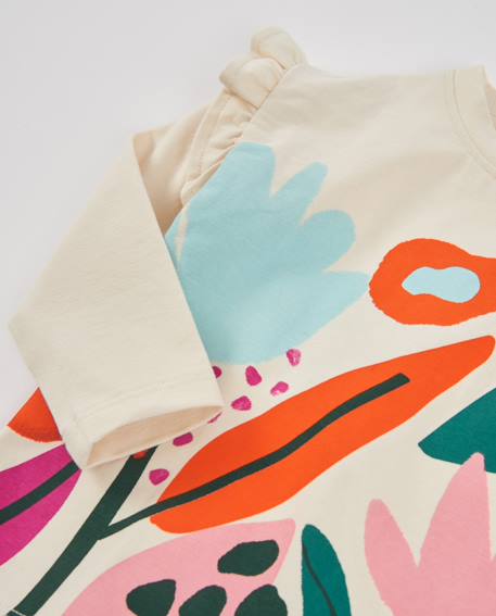 T-shirt fille en jersey écru à imprimé floral et volants Blanc 3 - vertbaudet enfant 