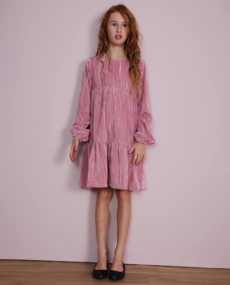 Robe fille en tissu soyeux avec volants Rose 1 - vertbaudet enfant 
