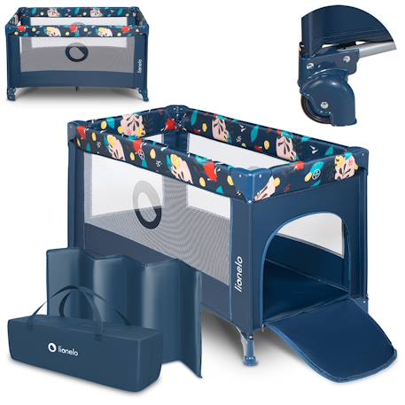 Lit parapluie parc bébé 2en1 stefi 125 x 65 cm avec roulettes et sac, 0-36 mois Blue navy 1 - vertbaudet enfant 